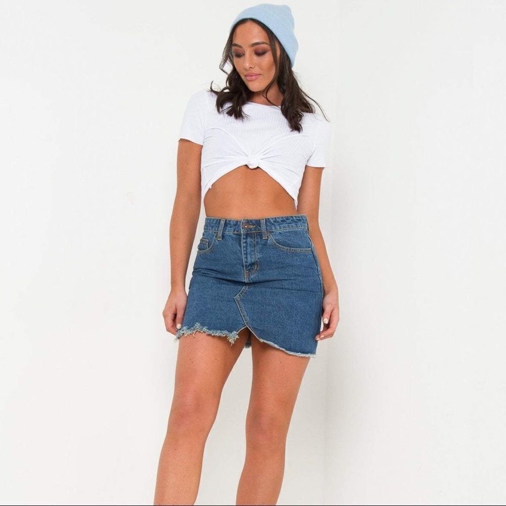Liquor N Poker Dakota Raw Hem Denim Mini Skirt